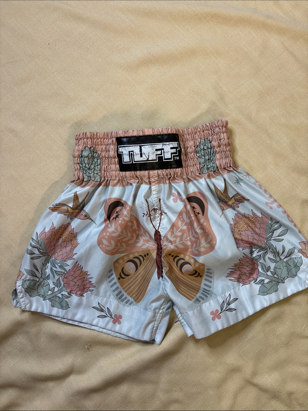 Tuff Athletics Women's Floral Butterfly Athletic Shorts in White and Pink